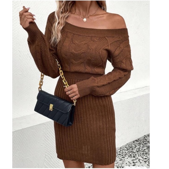Brown High Waist Knit Sweater Dress - Picture 2 of 4
